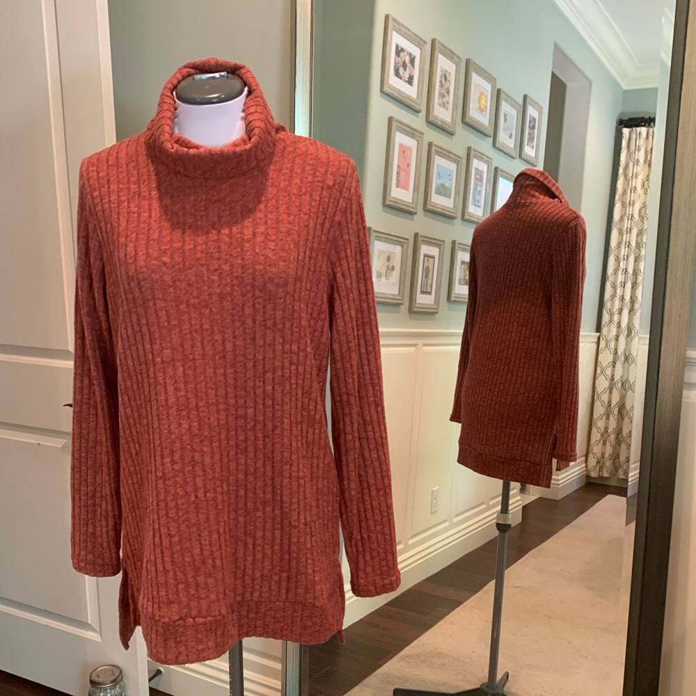Women's Ribbed Turtleneck Sweater - Rust